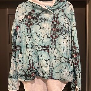 Peace Love World Blue and White Marbled Hoodie